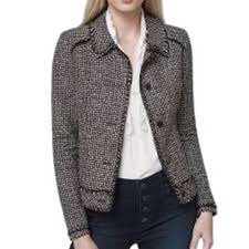 WHITE HOUSE BLACK MARKET Black White Tweed Jacket Button Front Size 2