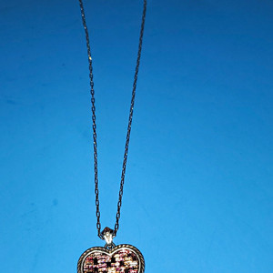 Authentic Gold Plated Heart Charm Pendant Necklace Pink Orange Crystal Cable Chain Lobster