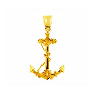 14K massiv Gold 3D Schiff Anker mit Matrosen Seil Anhänger