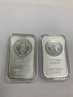 2 each - 1 oz .999 Silver Intaglio Mint Logo Bars in Capsules like Rounds