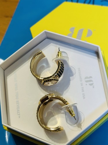 NIB Ring Bomb Party Hoop Earrings ER99301 Make My Night Diamond CZ Gold Pl - Picture 4 of 8