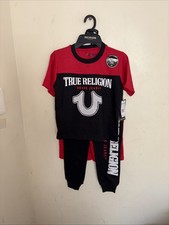 NWT True Religion Boy  s 5 - 6 Years 3 - Piece Joggers Set Black/ Red/ White