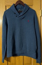 Polo Ralph Lauren Sweater Mens Shawl Collar Pullover sz Large Blue Preppy Luxe