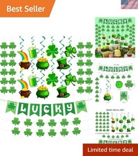 31Pcs St Patricks Day Decorations Pre-Assembled Shamrock Lucky Banner Garland...