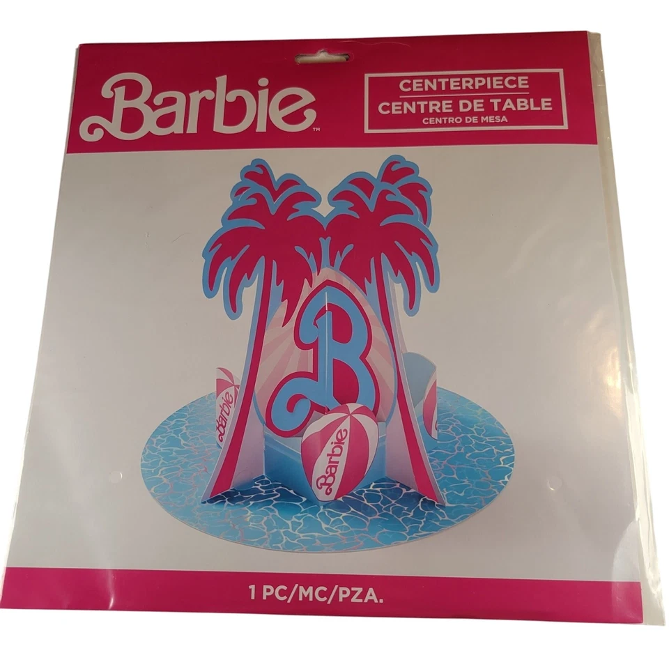 Barbie Centerpiece Table Decor - Malibu Beach Theme Party 10” with Palm Trees - Image 2 of 4