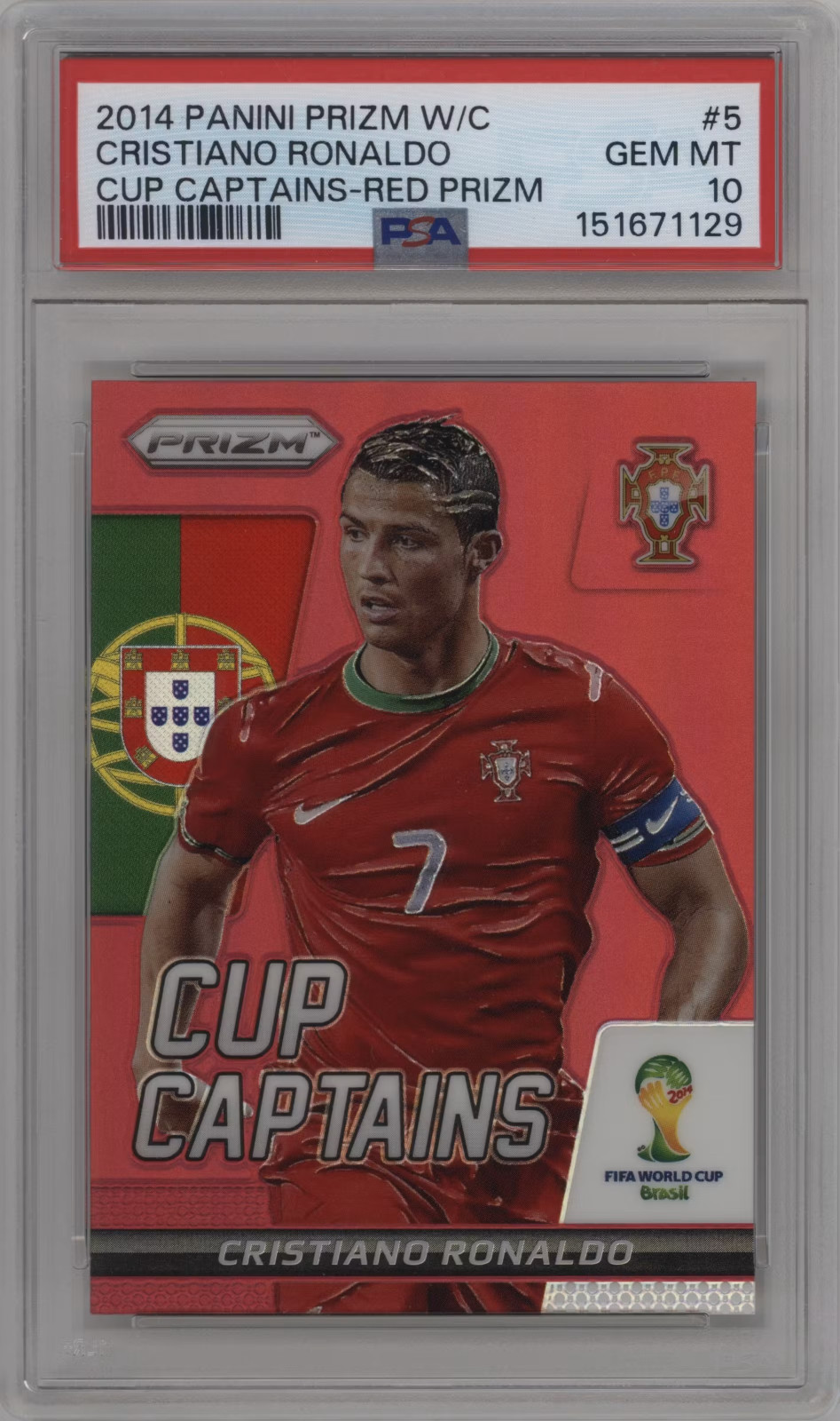 2014 Panini Prizm World Cup Cristiano Ronaldo Cup Captains Red /149 PSA 10