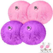 Gejoy 4 Pieces Large Roller Skates Pom Poms Fluffy Tie-on Large, Pink, Purple