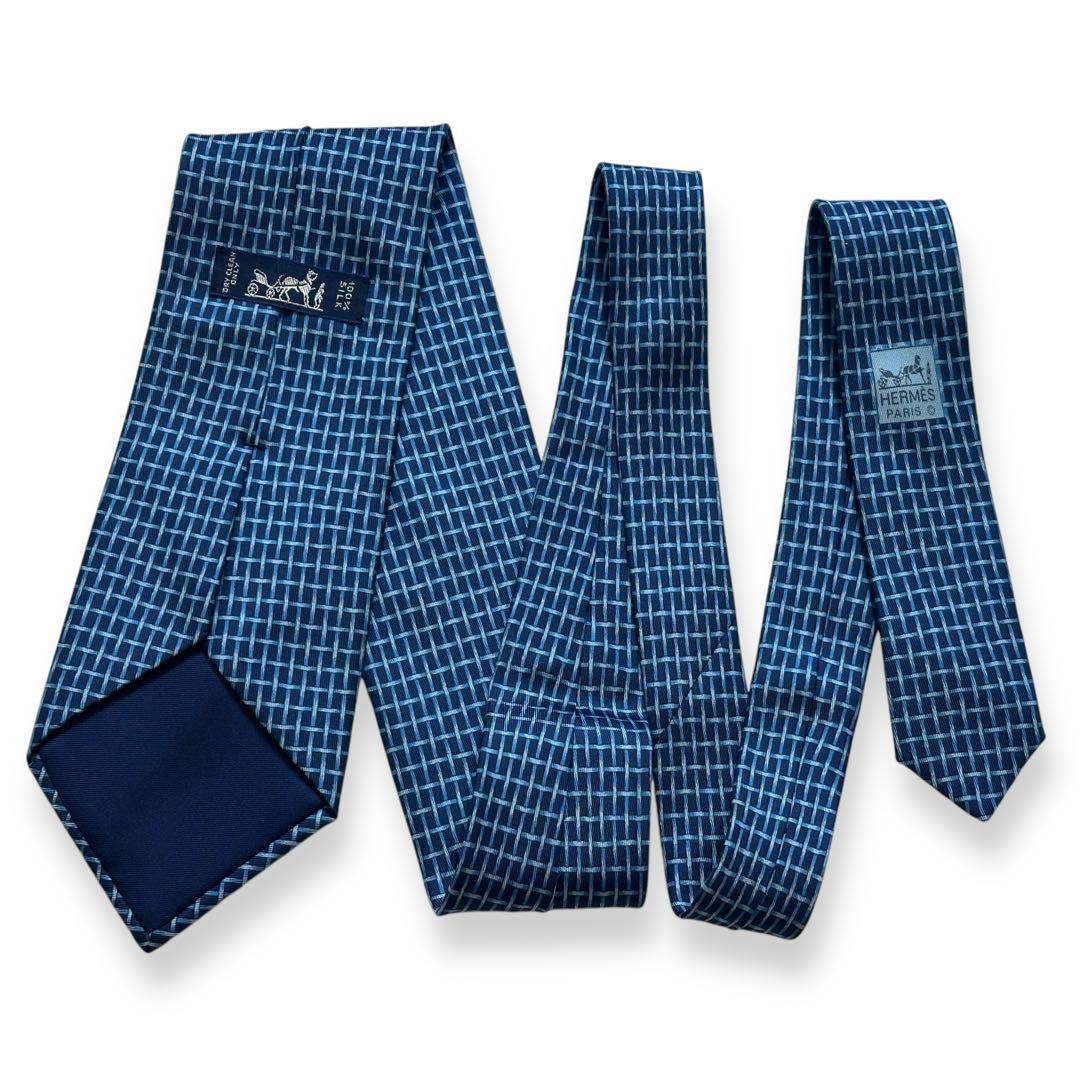 Condition HERMES Tie Checkered Pattern Navy C - image 9