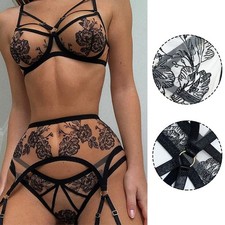 Sensual Black Floral Bra Set For Women's See through Lingerie Underwear