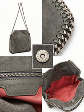 Stella McCartney Gray Shoulder Bag Chain Strap Magnetic Closure Pink Lining