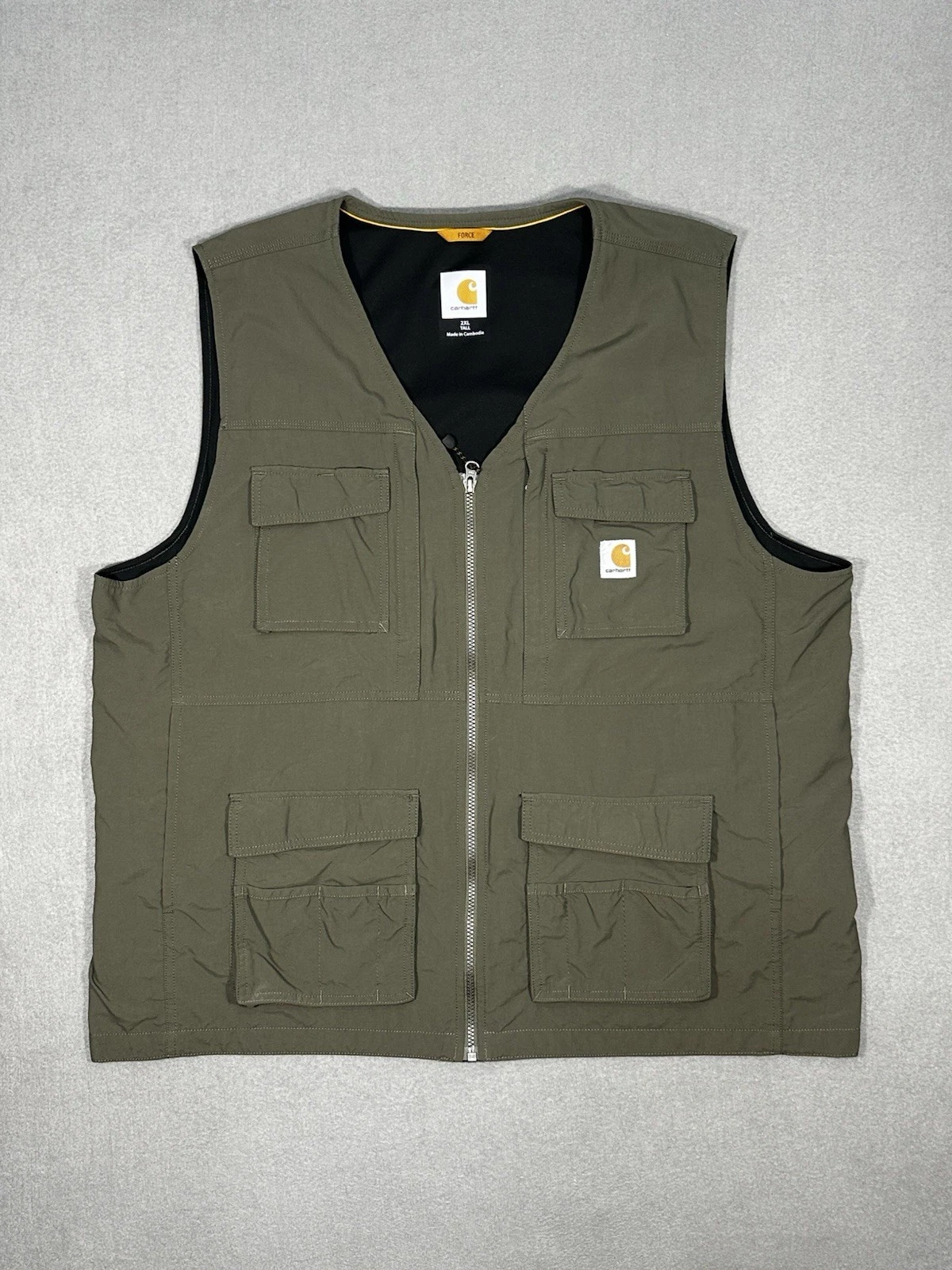 Men’s Carhartt Force Rain Defender Vest 2XL Tall Olive Utility Fishing Work