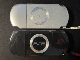 Two Upgraded Sony PlayStation Portable PSP 2001 Black & Silver Bundle w Extras