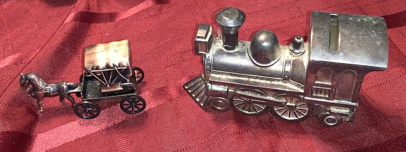 Lot 2 HEIM CONCEPT Train Locomotive Metal Coin  Bank Pewter Silver 6x 2 X 3.5