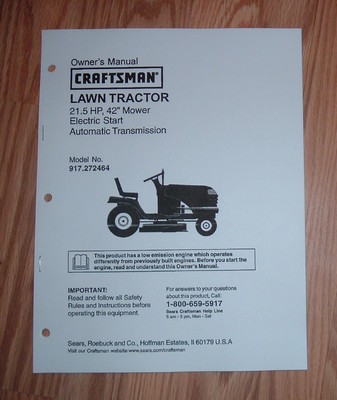 CRAFTSMAN 917.272464 LAWN TRACTOR OWNERS MANUAL WITH ILLUSTRATED PARTS ...