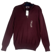 Club Room Men's Sweater Medium Knit Quarter-Zip Cotton Sweater Red Plum