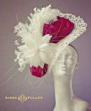 Kentucky Derby Fascinator Bridal Hat Deep Berry Pink White Royal Ascot Del Mar