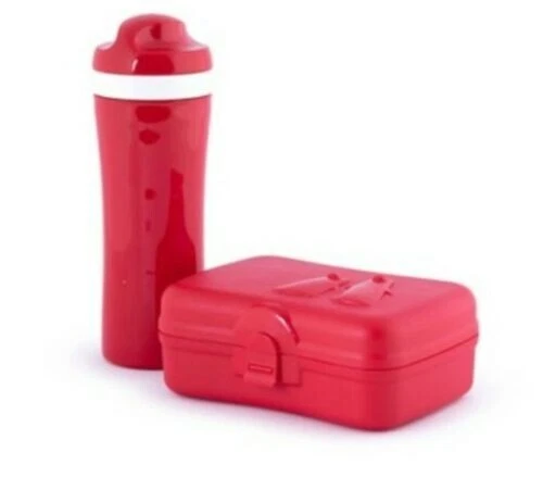 Botella de agua Koziol y lonchera sin BPA roja nueva en caja desgastada Foto 4 de 4