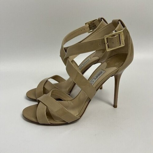 Jimmy Choo Lottie Crisscross Nude Beige Patent Leather Sandal Pump 38.5 - Picture 12 of 12