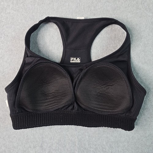 Fila Women's Sports Bra MED Solid Black Racerback Padded Compression Support - Picture 7 of 10