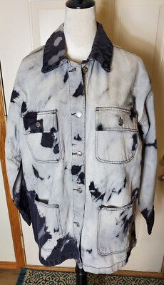 Wild Fable Unisex Black/Gray Tie Dye Button Down Denim Jacket Multi Pockets Sz.L