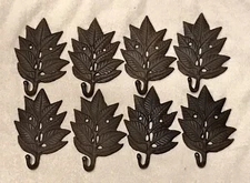 SET OF 8 CAST IRON CHESTNUT LEAF HOME & KITCHEN COAT HOOK HANGERS