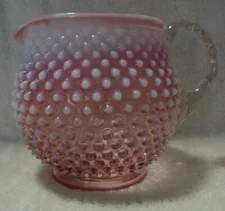 Fenton Opalescent Hobnail Squat Pitcher Cranberry Pink