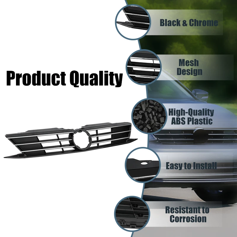 Parachoques delantero cromado parrilla para VW Volkswagen Jetta 2015 2016 2017 2018 Foto 2 de 4