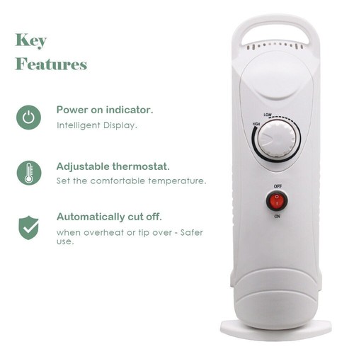 Radiatore Riempito Olio, Riscaldatore Elettrico Portatile 6 Pinne 800W piccolo compatto elegante - Foto 2 di 9