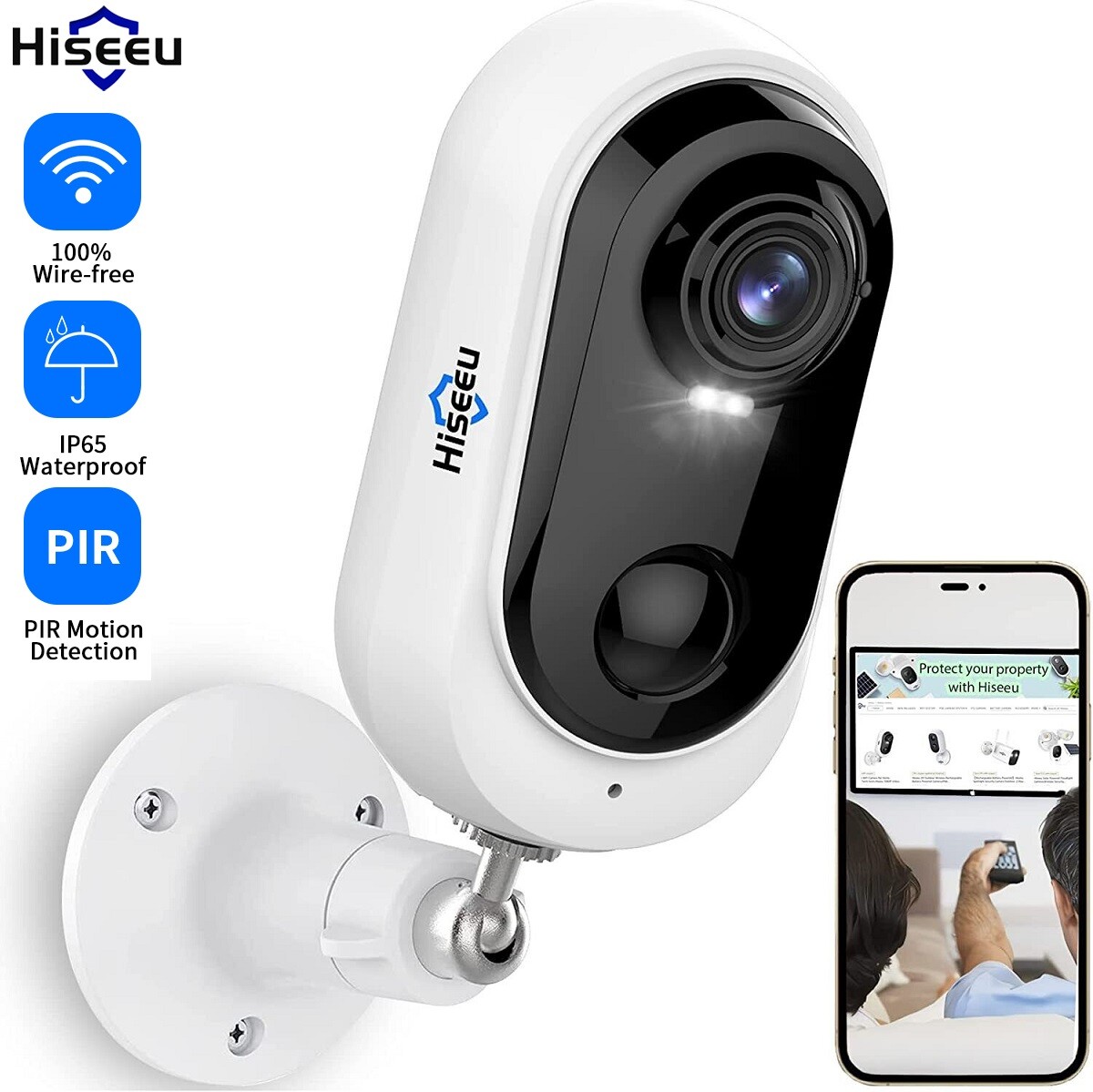 Hiseeu 1080P 2K WiFi Wireless Security Camera Rechargeable Home Indoor  SmartCam | eBay