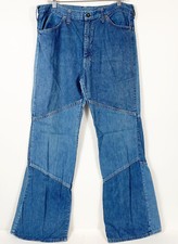 VTG Original 70s Bell Bottom Color Block Jeans Unisex Sz 34x32 Hippie Boho
