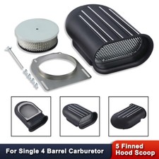 Hilborn Style 5 Finned Hood Air Scoop Kit Single 4 Bbl Carb Black Aluminum
