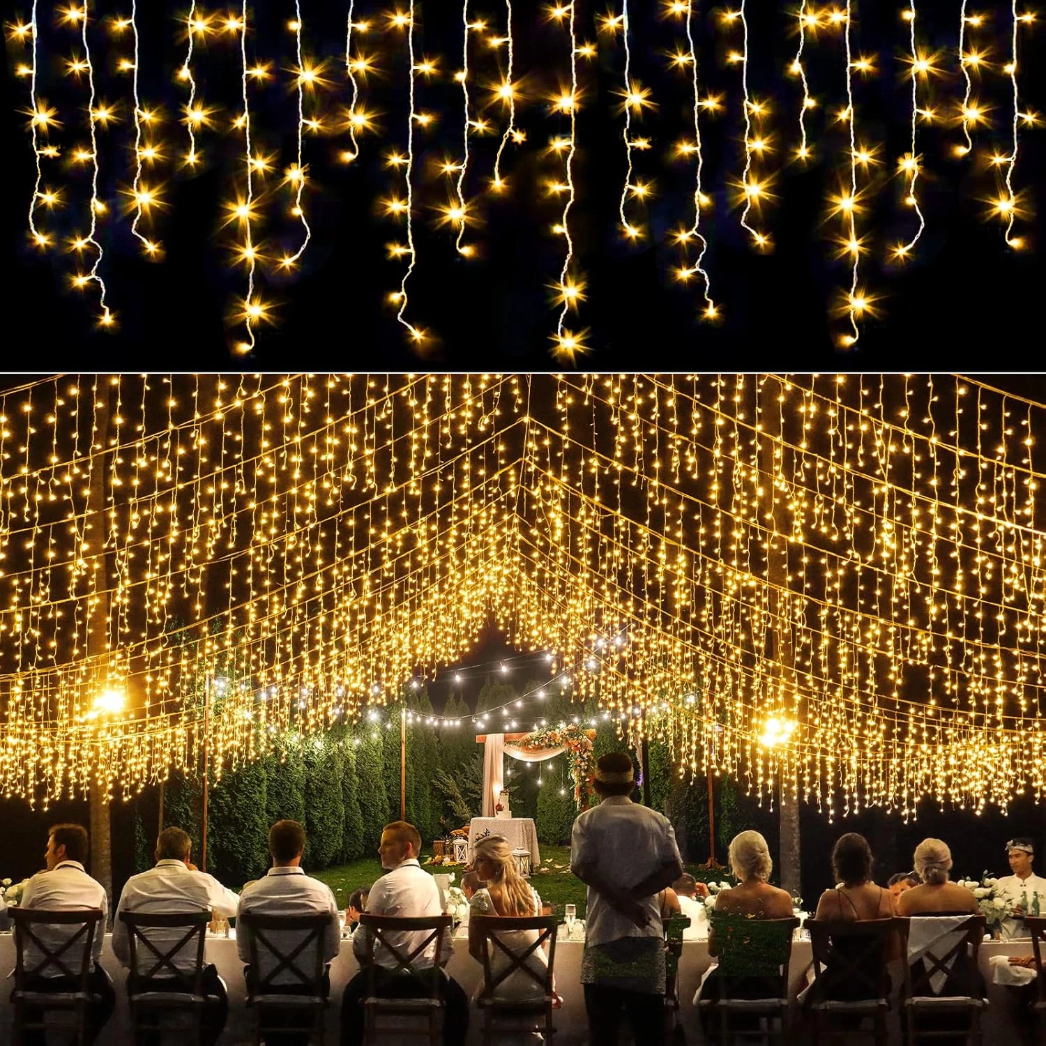 Luces para exteriores - Luces navideñas de 33 pies con 400 LED, 75 gotas, 8 modo