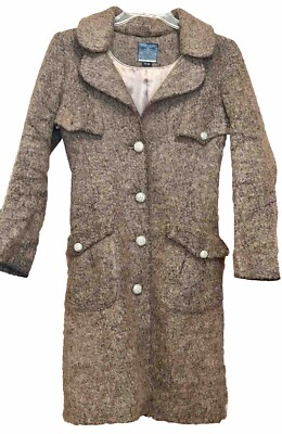 Mackage Boucle Brown Wool Cashmere  Blend Coat  W/ Leather Waist Belt  XS READ