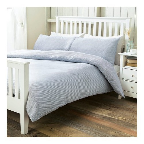 BLUE TICKING STRIPED DOUBLE DUVET SET DUVET COVER + PILLOWCASES QUILT