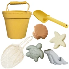 Silicone Beach Toys/Summer Toys/Beach Bucket Set with mold and free bag-Yellow