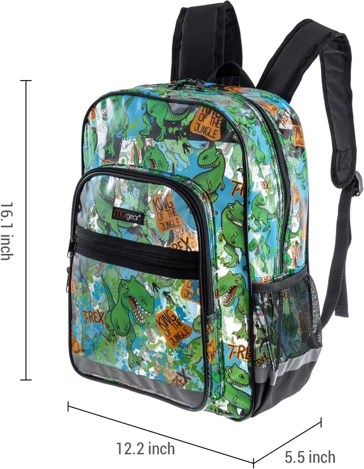 Mochila Escolar PVC Transparente con Patrón de Dinosaurio Verde, Bolso Transparente Niños Foto 4 de 4