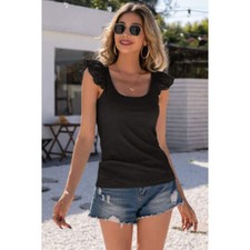 Scoop Neck Lace Cap Sleeve Tank