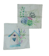 Birdhouse Floral Themed Throw Pillow Covers 17.5 X 17.5 New Set Of Two