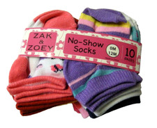Baby Socks By Zak  Zoey, No-Show, Size 0-12 Months, 12 Pairs, Prints  Solids