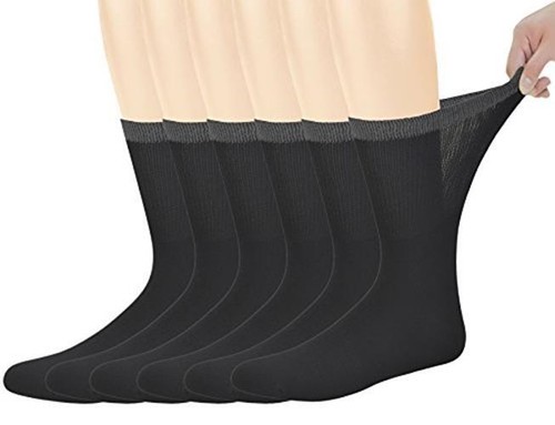 Yomandamor Best Mens Bamboo Mid-Calf Diabetic Socks With Seamless Toe,6 Pairs 