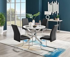 Novara White Marble Round Dining Table 100cm and 4 Lorenzo Chairs Furniture Set