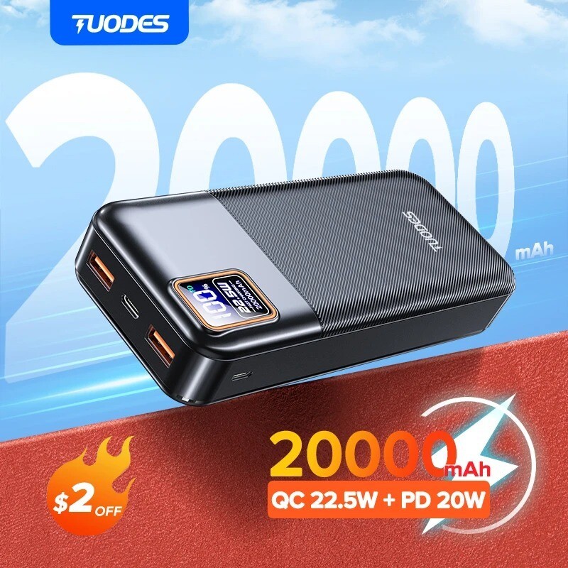 20000mAh Tuodes Power Bank with 22.5W PD20W Fast Charging for iPhone Android