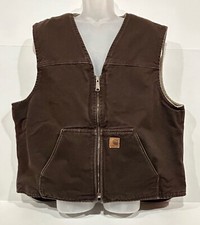 CARHARTT Brown Sherpa Lined Vest Duck Canvas V26 DKB Men  s Size 2XL Work Ranch