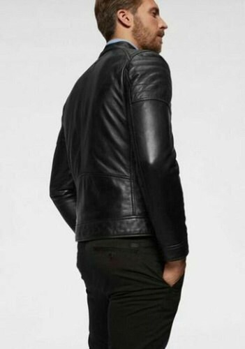 New Men Designer Genuine Lambskin Soft Biker Black Leather Jacket - Picture 2 of 4