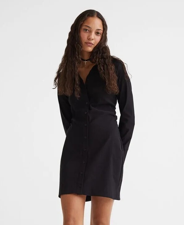 princess polly baby blue dress LONG-SLEEVED ASYMMETRIC MINI DRESS - BLACK