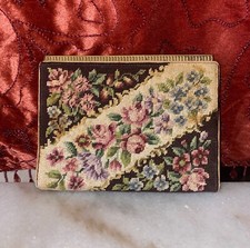 VINTAGE Petit Point Needlepoint Tapestry Floral/Roses Evening Purse, w/ Mirror