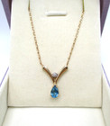 14K Yellow Gold Blue Topaz & Diamond Pendant Necklace 16" [N106] — photo 1
