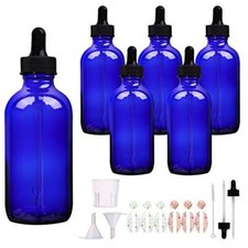 6 Pack 4oz Blue Glass Eye Dropper Bottles for Essential Oils Lab Perfumes