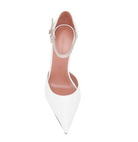 NIB Amina Muaddi white leather Ursina Crystal-Embellished Leather Pumps 38.5 8.5 - Picture 4 of 16