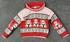 Vintage 4 4T Unisex Sweater Knit Teddy Bear Red Green White Fair Isle Holiday
